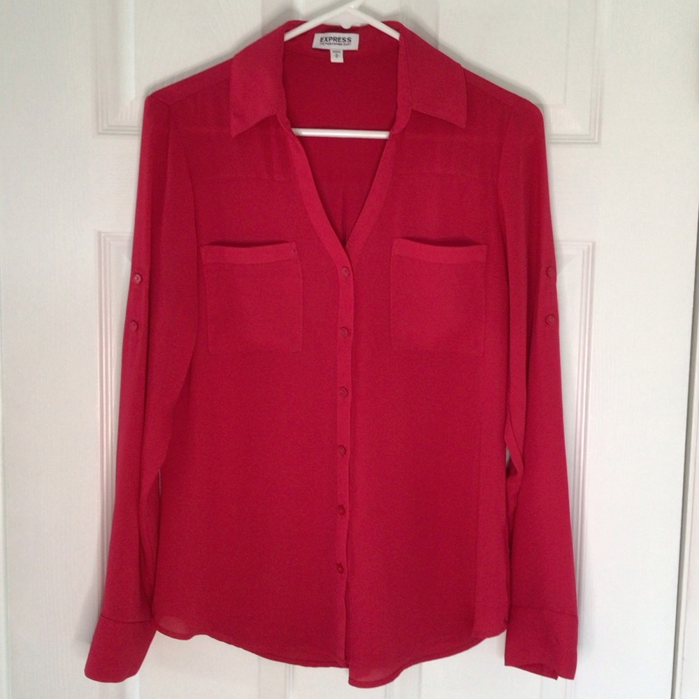 Hot Pink Fuchsia Pink Express Portofino Shirt Convertible Sleeve Women’s Small